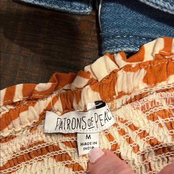 Patrons of Peace Orange and Cream Smocked Pants - Picture 2 of 3